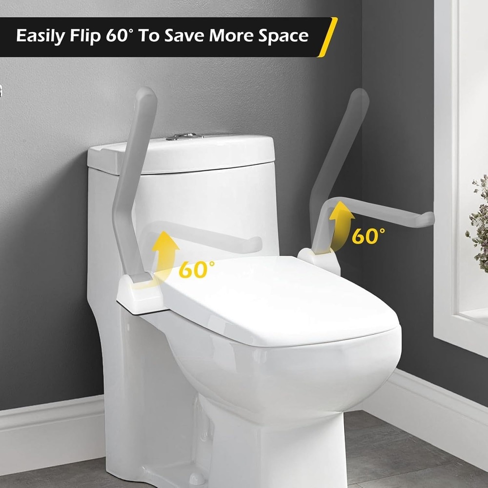 Dyna-Living Toilet Safety Rail 480lbs Flip-Up Armrest Aluminum Frame Senior
